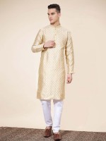 Cream Jacquard Silk Readymade Kurta Pajama